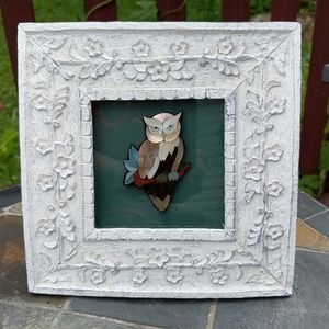 Handcrafted jewelry art jewelry collage upcycled jewelry owl framed!